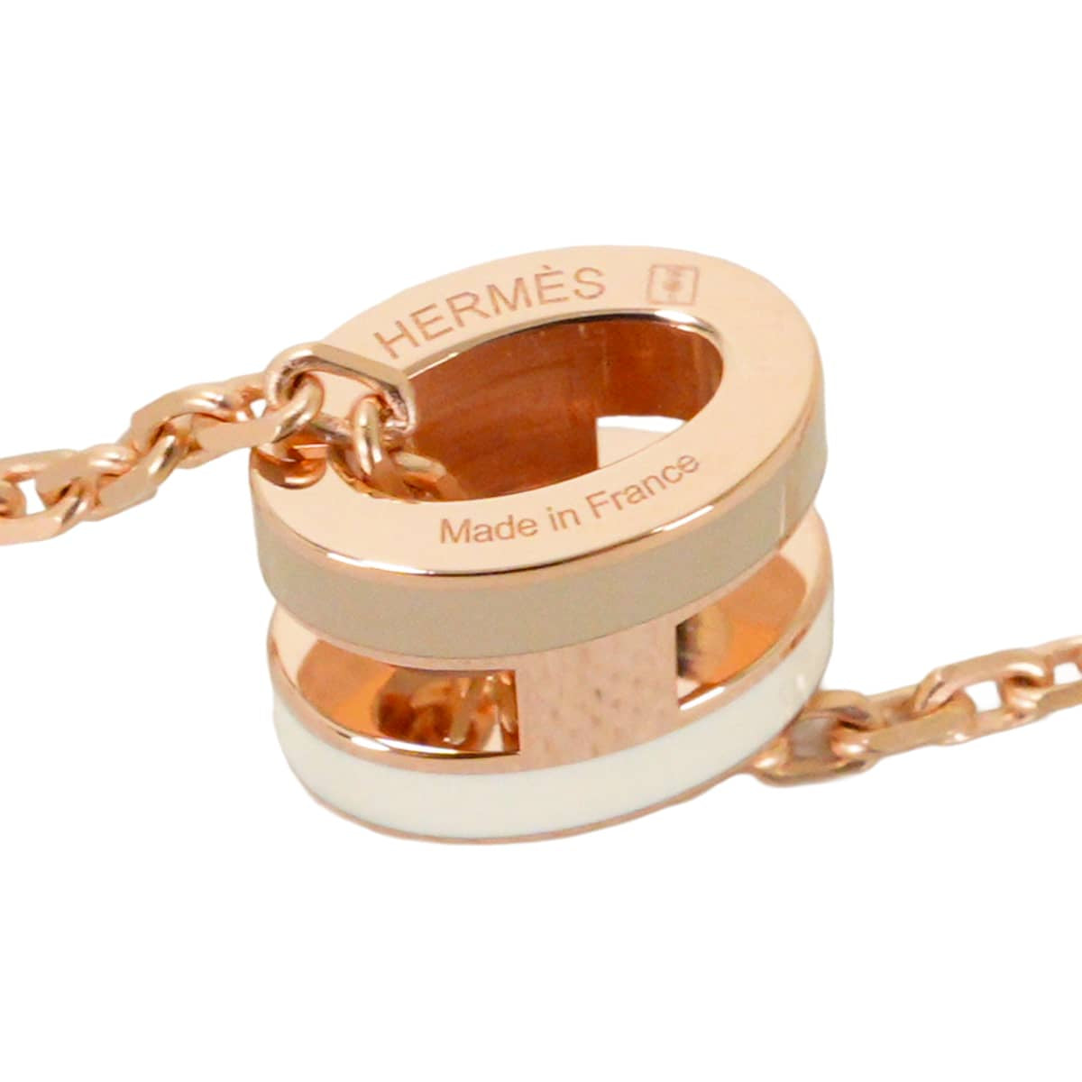 HERMES necklace Mini Pop H Pendant Rocabar Blanc (White)/Marron Grace Rose Gold plated/Lacquer Matte Rose Gold HW[BRAND NEW][Authentic]