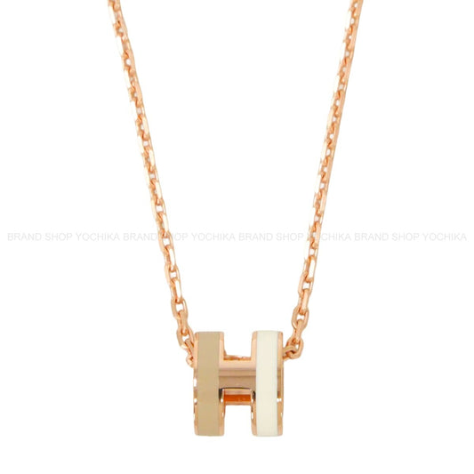 HERMES necklace Mini Pop H Pendant Rocabar Blanc (White)/Marron Grace Rose Gold plated/Lacquer Matte Rose Gold HW[BRAND NEW][Authentic]