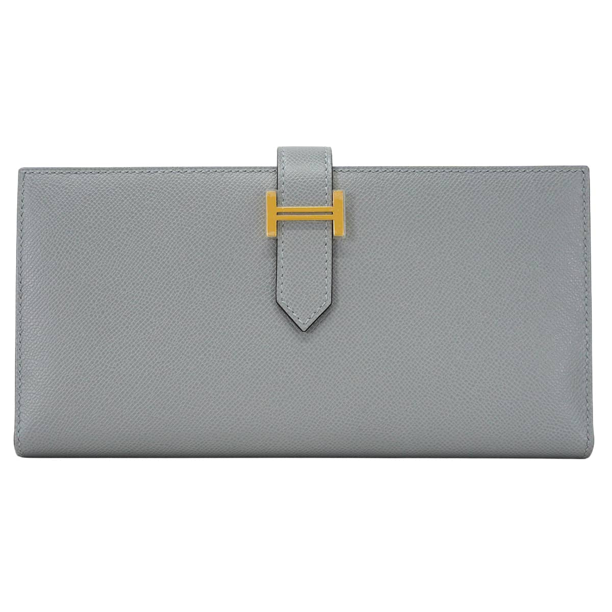 HERMES long wallet Bearn Soufflet Gris Pantin Veau Madame Gold HW Stamp K[EXCELLENT][Authentic]