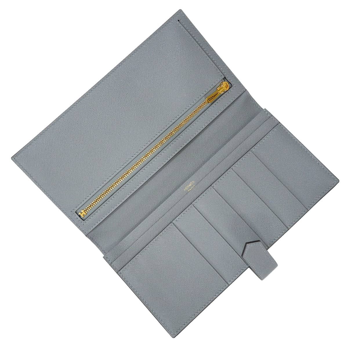 HERMES long wallet Bearn Soufflet Gris Pantin Veau Madame Gold HW Stamp K[EXCELLENT][Authentic]
