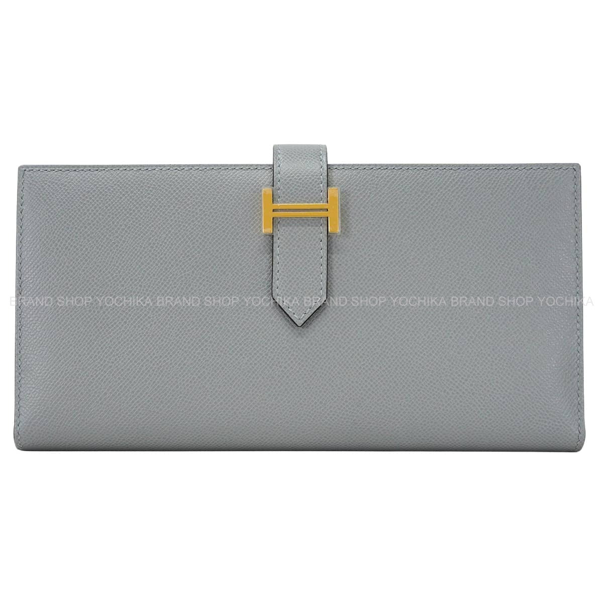 HERMES long wallet Bearn Soufflet Gris Pantin Veau Madame Gold HW Stamp K[EXCELLENT][Authentic]