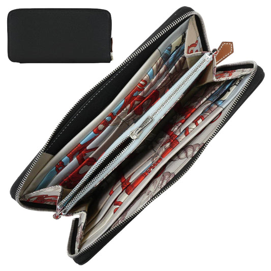 HERMES long wallet Azap Silk'in Long Della Cavalleria Noir (Black)/Bleu Paradis/Gris Perle Veau Epsom/Veau Barenia/Silk100% Silver HW Stamp G[BRAND NEW][Authentic]