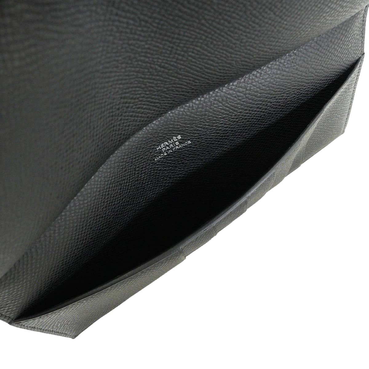 HERMES long wallet Plipla Long Noir (Black) Veau Epsom Silver HW Stamp K[EXCELLENT][Authentic]