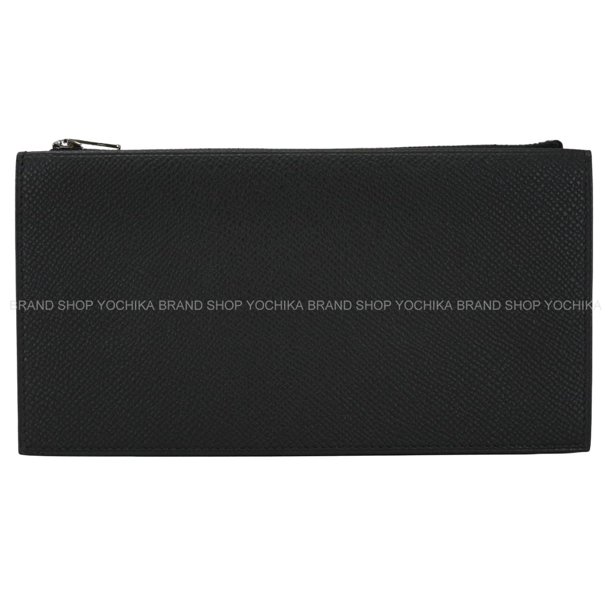 HERMES long wallet Plipla Long Noir (Black) Veau Epsom Silver HW Stamp K[EXCELLENT][Authentic]