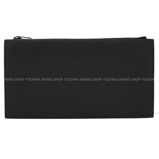 HERMES long wallet Plipla Long Noir (Black) Veau Epsom Silver HW Stamp K[EXCELLENT][Authentic]