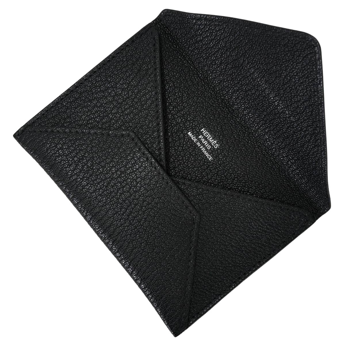 HERMES card holder Enveloppe MM Noir (Black) Chevre Mysore Stamp K H032790[EXCELLENT][Authentic]