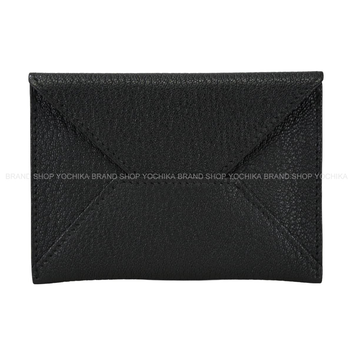 HERMES card holder Enveloppe MM Noir (Black) Chevre Mysore Stamp K H032790[EXCELLENT][Authentic]