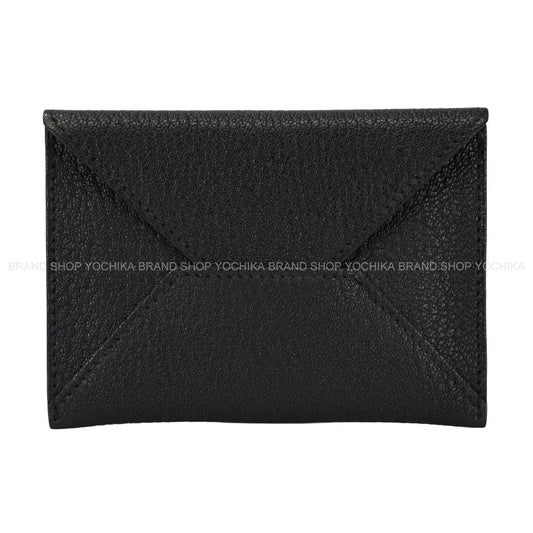 HERMES card holder Enveloppe MM Noir (Black) Chevre Mysore Stamp K H032790[EXCELLENT][Authentic]