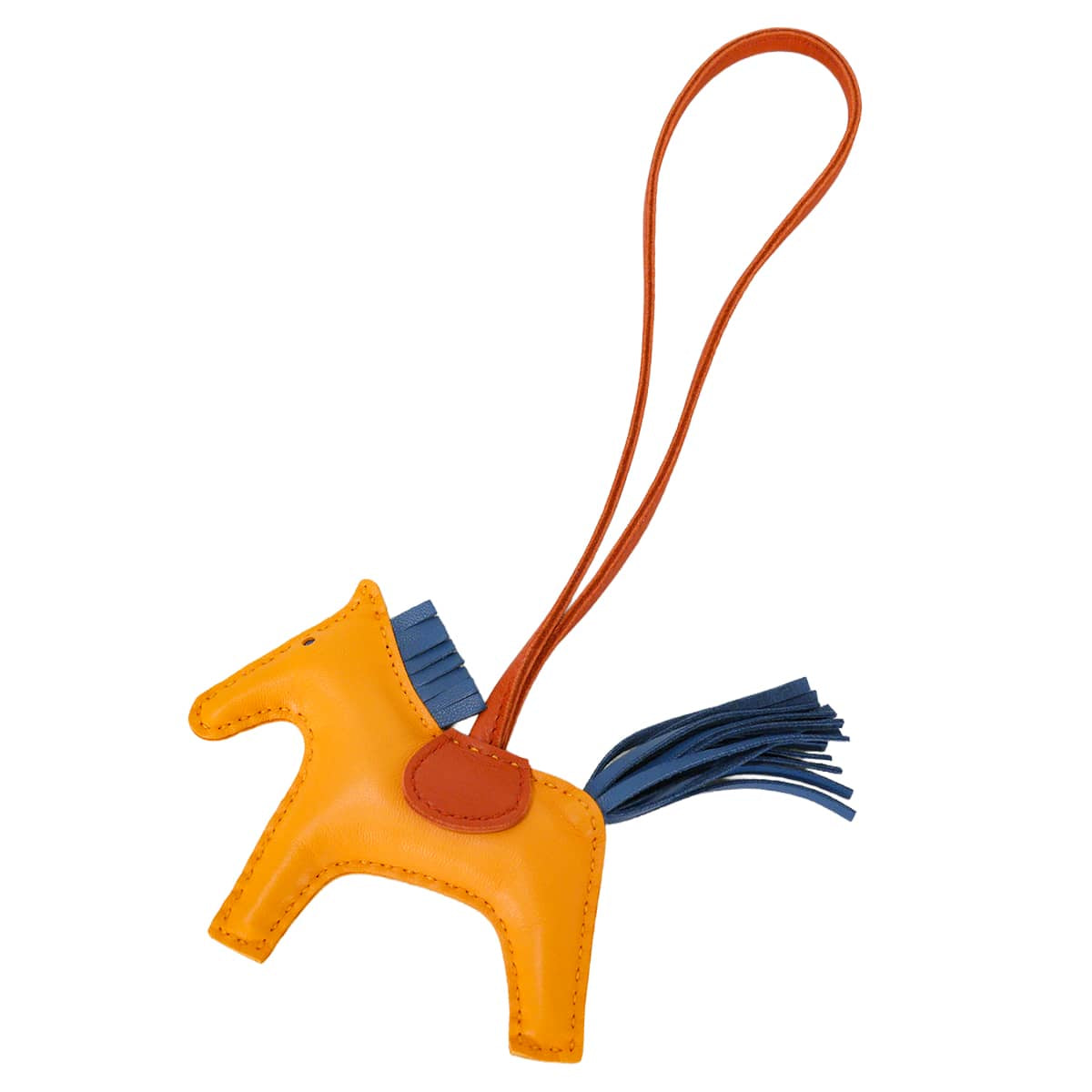 HERMES bag charm Rodeo PM Jaune d'Or/Bleu Agate/Cornaline Agneau Milo[EXCELLENT][Authentic]