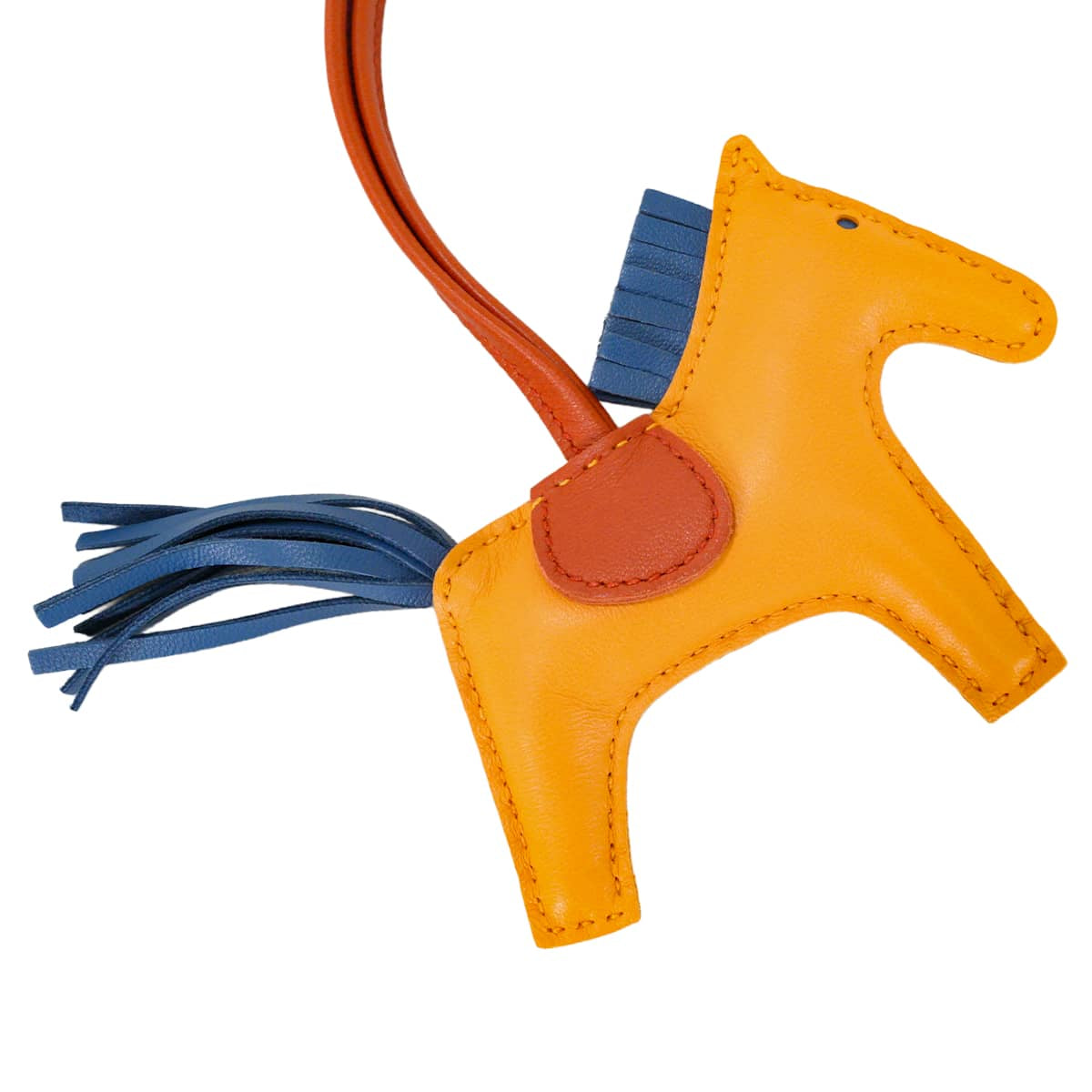 HERMES bag charm Rodeo PM Jaune d'Or/Bleu Agate/Cornaline Agneau Milo[EXCELLENT][Authentic]