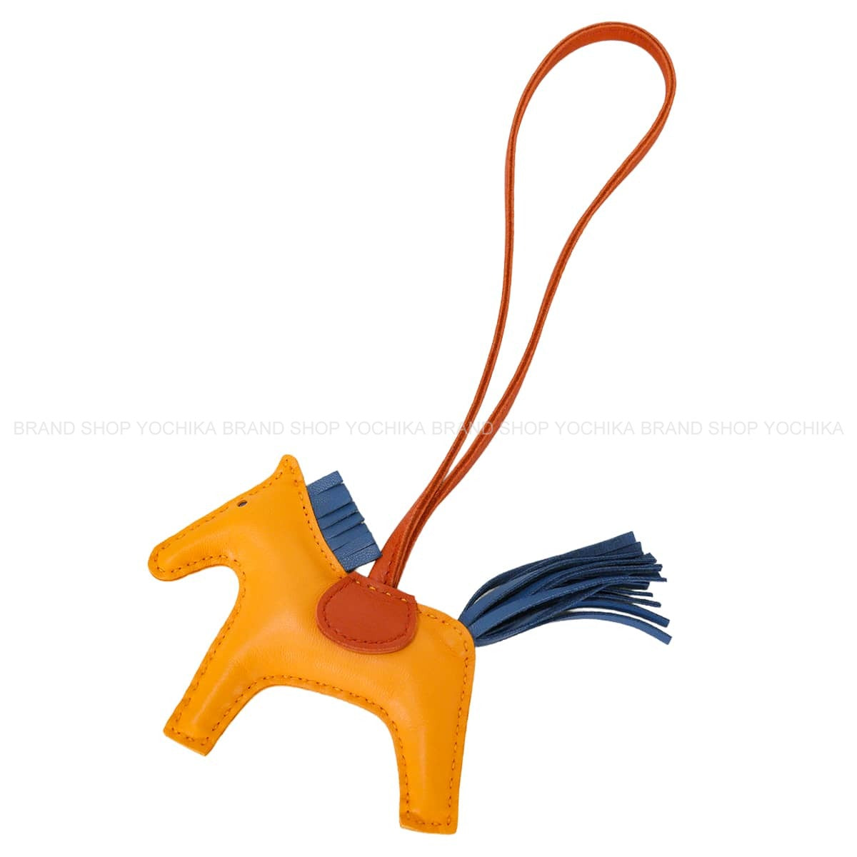 HERMES bag charm Rodeo PM Jaune d'Or/Bleu Agate/Cornaline Agneau Milo[EXCELLENT][Authentic]