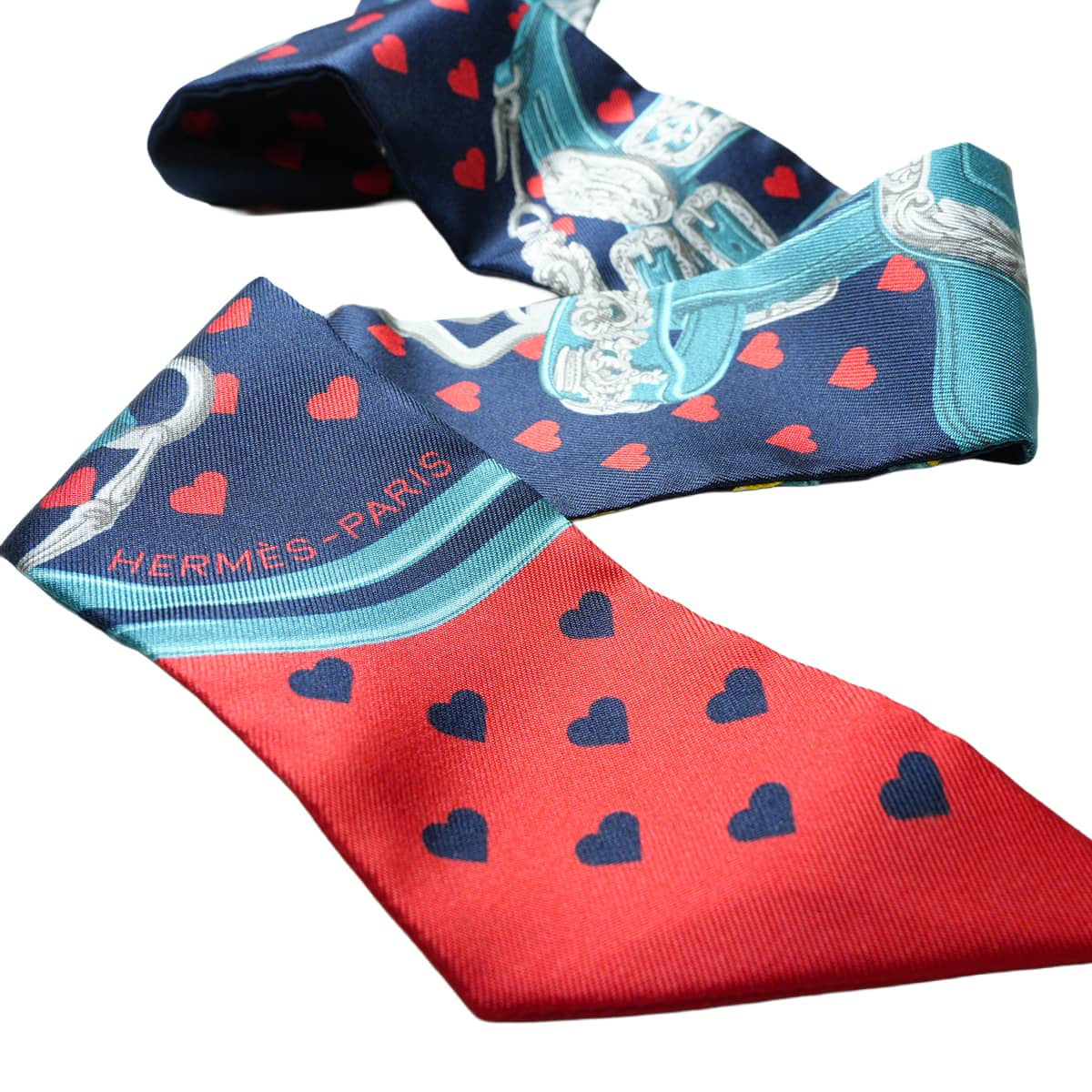 2017AW HERMES scarf Twilly Brides de Gala Love Heart pattern CabanCanard/Rouge Silk100% H063132S 04[EXCELLENT][Authentic]