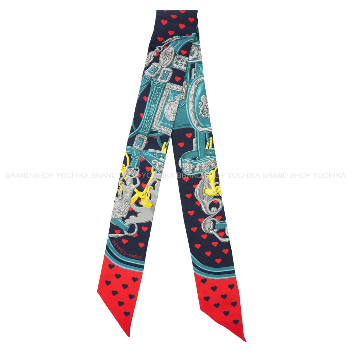 2017AW HERMES scarf Twilly Brides de Gala Love Heart pattern CabanCanard/Rouge Silk100% H063132S 04[EXCELLENT][Authentic]