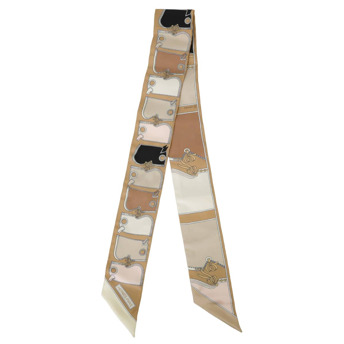 2019SS HERMES scarf Twilly Camails Beige/Noir (Black)/Rose pale Silk100% H063358S 11[EXCELLENT][Authentic]