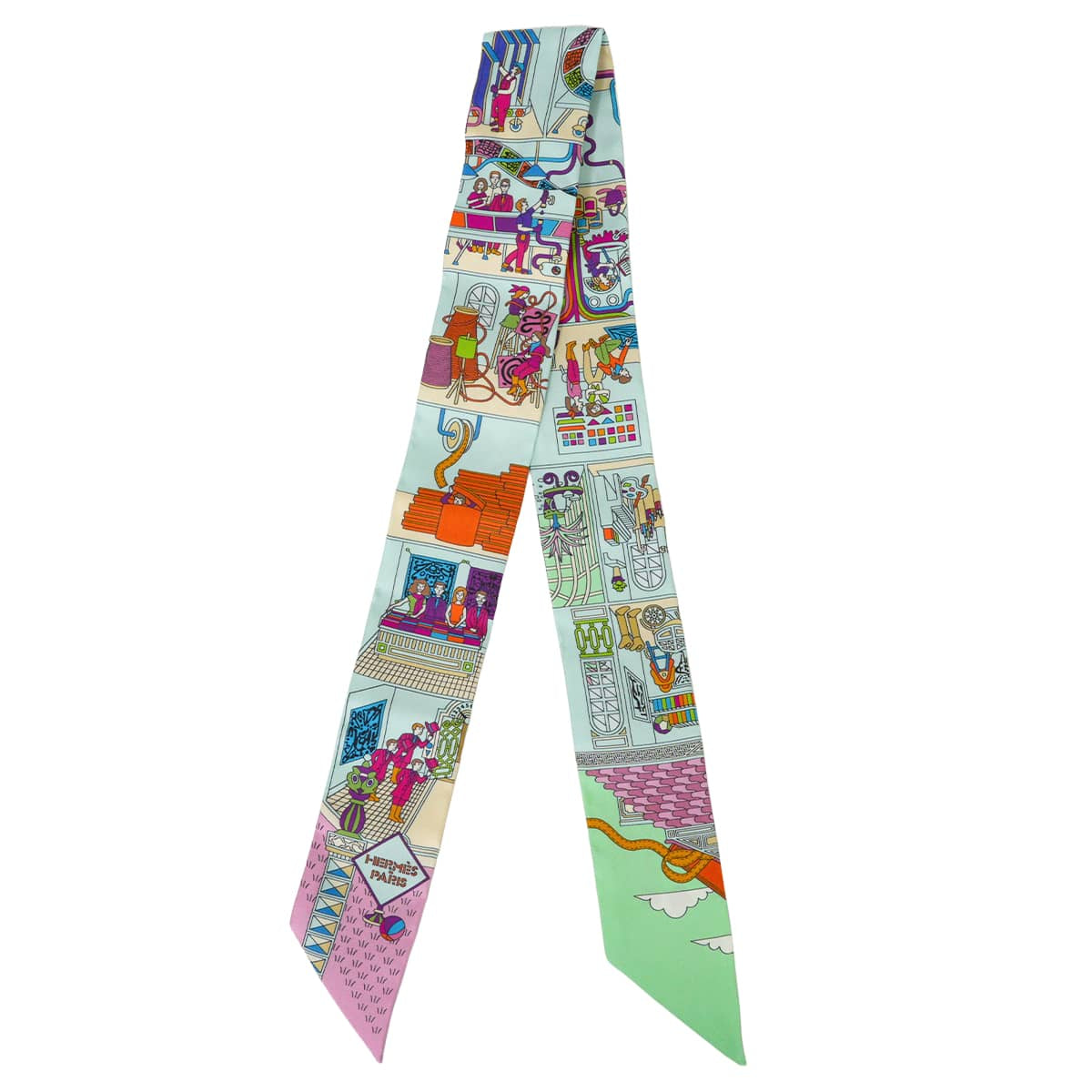 2016SS HERMES scarf Twilly La Maison de Carres Aqua/Vert d'eau/Rose Silk100% H062941S 12[EXCELLENT][Authentic]