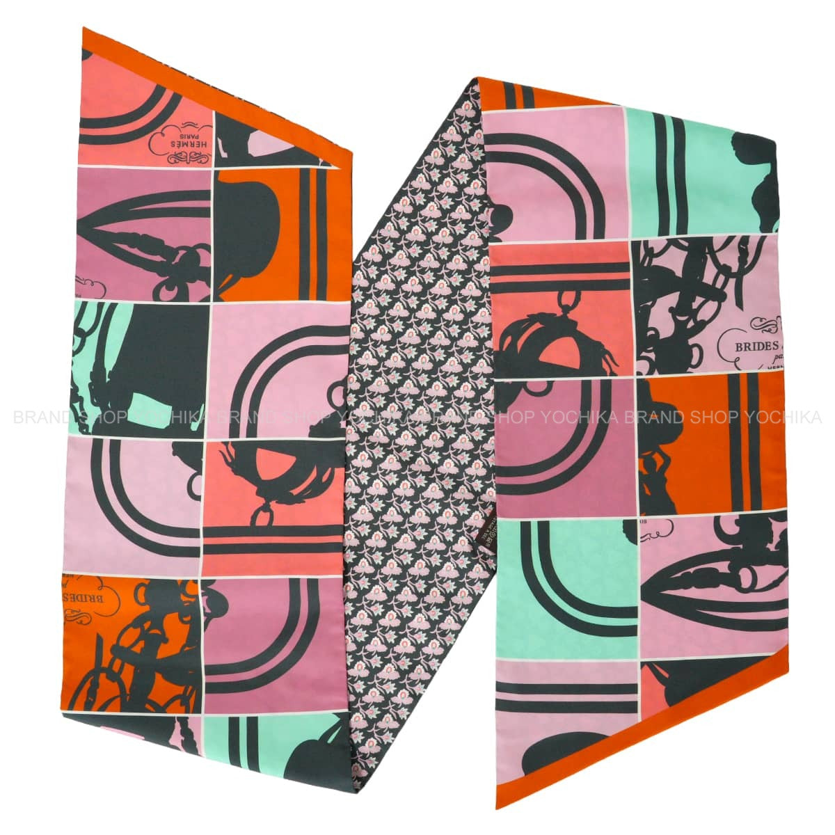 [Pre-loved] HERMES scarf Maxi Twilly Brides de Gala Orange/Pink/Ramb Silk100%[LIKE NEW][Authentic]