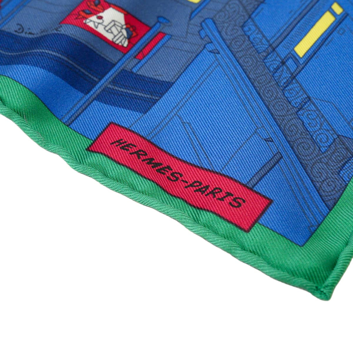 2017AW HERMES scarf Carre 45 Gavroche Space Shopping au FaubourgBlue/Rouge/Vert Silk100% H893136S08[EXCELLENT][Authentic]
