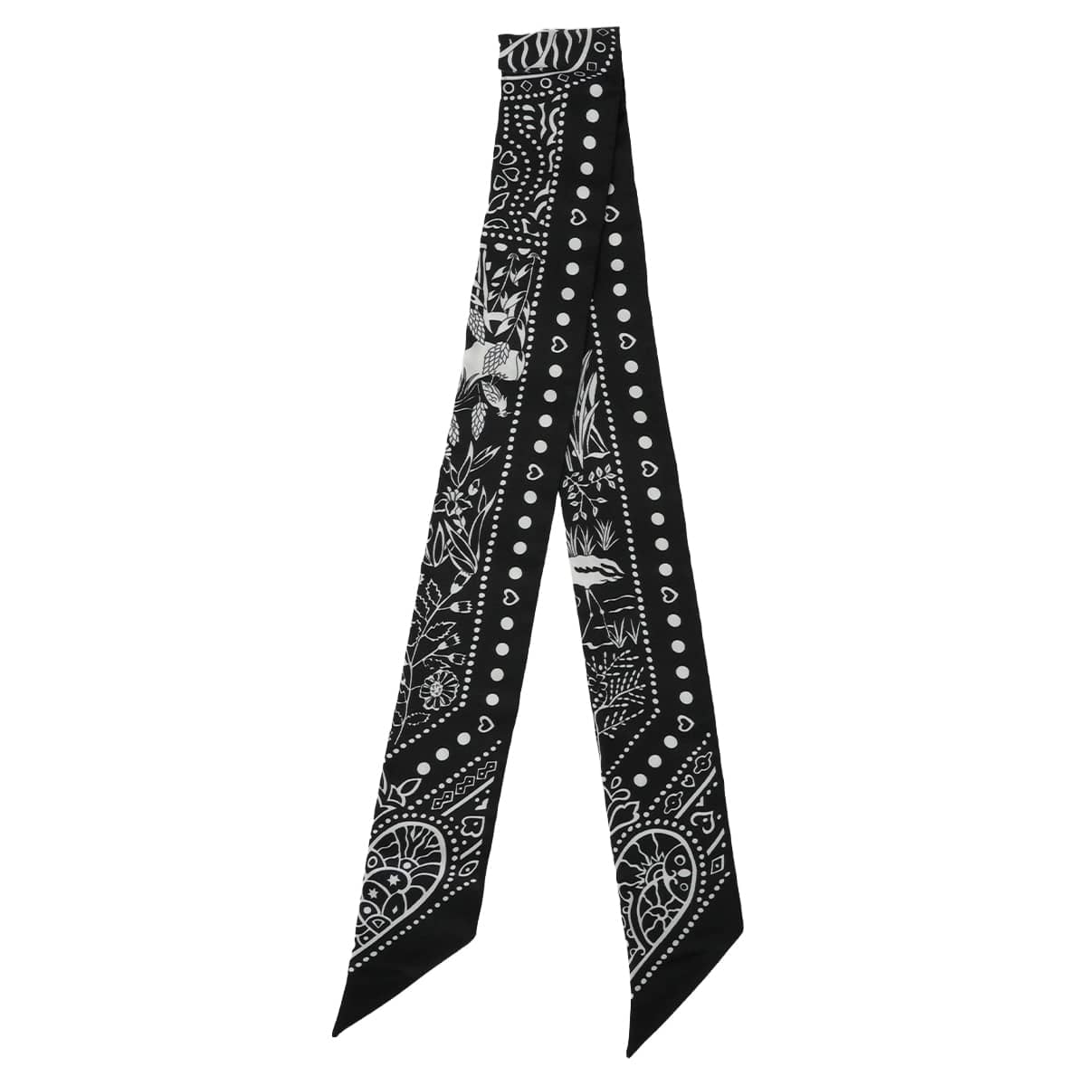 2018AW HERMES scarf Twilly Entre Ciel et mer Bandana Noir (Black)/Blanc (White) Silk100%[EXCELLENT][Authentic]
