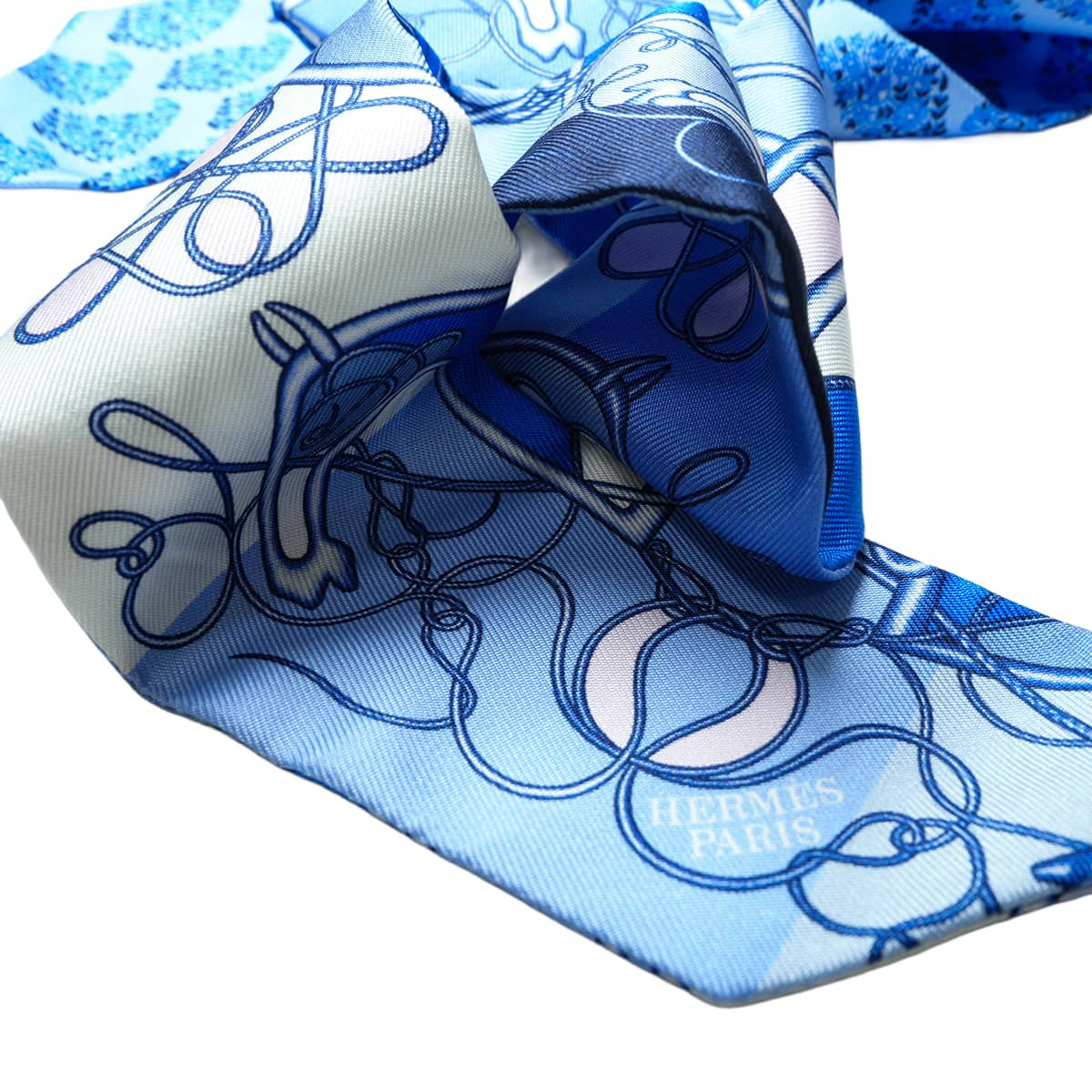 HERMES scarf Twilly Coup de Fouet au Bloc Blue/Blanc (White)/Rose Silk100% H063101S 04[EXCELLENT][Authentic]