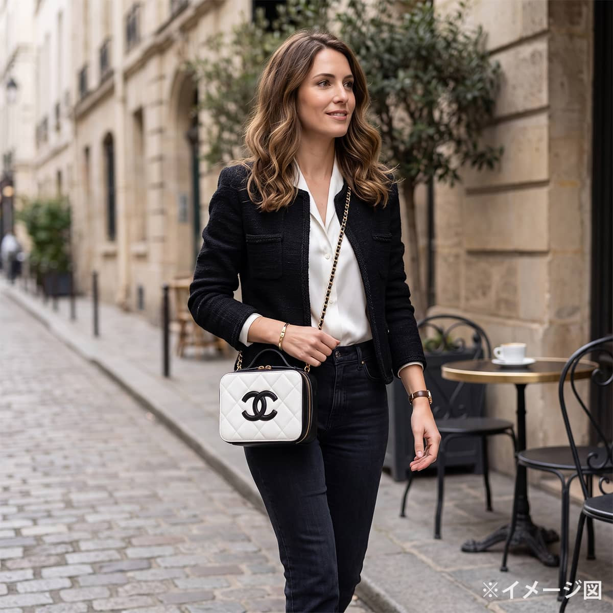 CHANEL Shoulder bag Vanity bag Matelasse COCO Mark chain Blanc (White)/Noir (Black) Graind Calf(Caviarskin) Gold HW AS6552[EXCELLENT][Authentic]
