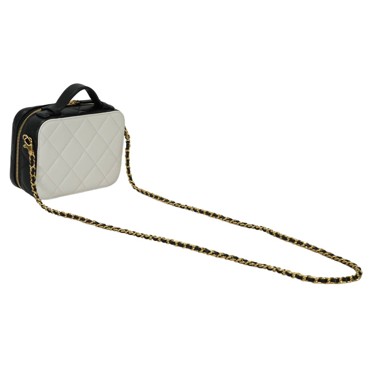 CHANEL Shoulder bag Vanity bag Matelasse COCO Mark chain Blanc (White)/Noir (Black) Graind Calf(Caviarskin) Gold HW AS6552[EXCELLENT][Authentic]