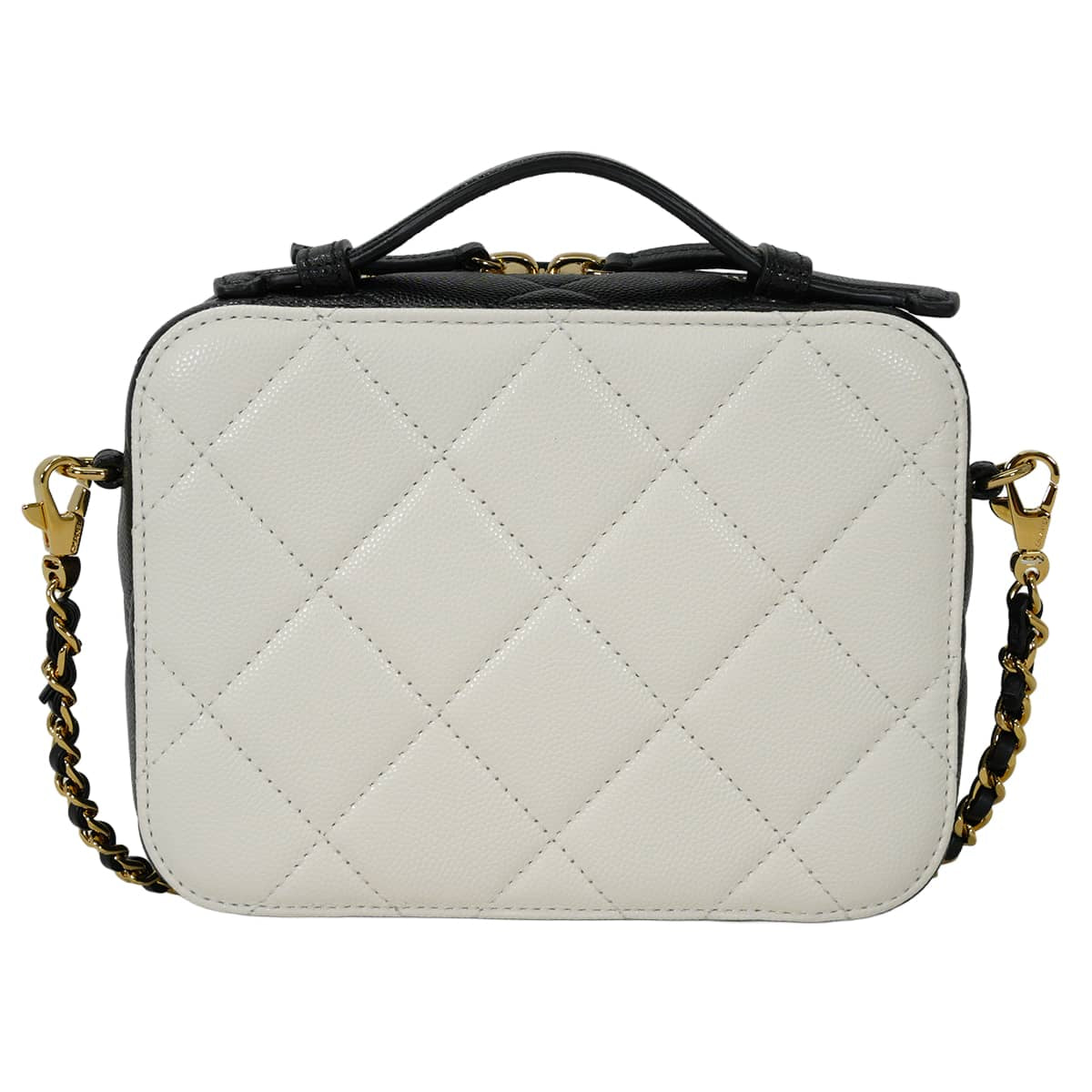 CHANEL Shoulder bag Vanity bag Matelasse COCO Mark chain Blanc (White)/Noir (Black) Graind Calf(Caviarskin) Gold HW AS6552[EXCELLENT][Authentic]