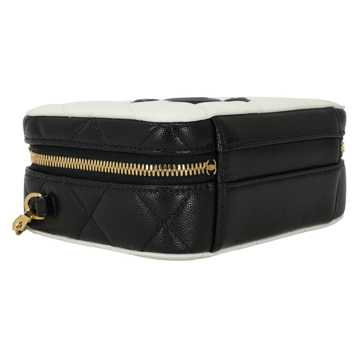 CHANEL Shoulder bag Vanity bag Matelasse COCO Mark chain Blanc (White)/Noir (Black) Graind Calf(Caviarskin) Gold HW AS6552[EXCELLENT][Authentic]