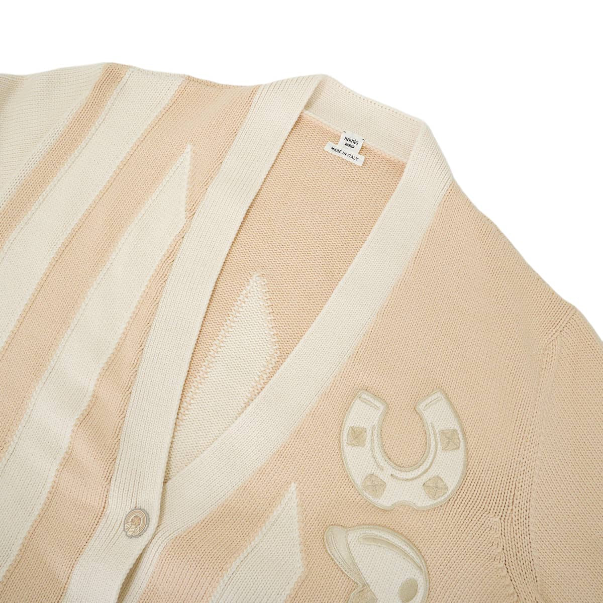 HERMES Cardigan Candy Libris with Horseshoe PatchBlanc Cygne Cotton/Nylon/Silk #40 Silver HW 5H2729D9[EXCELLENT][Authentic]