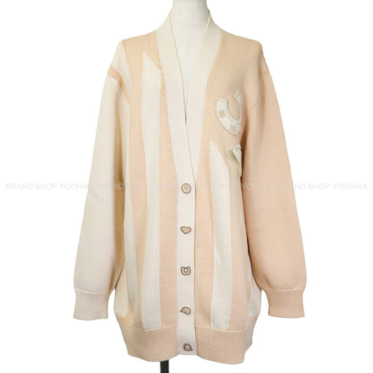 HERMES Cardigan Candy Libris with Horseshoe PatchBlanc Cygne Cotton/Nylon/Silk #40 Silver HW 5H2729D9[EXCELLENT][Authentic]