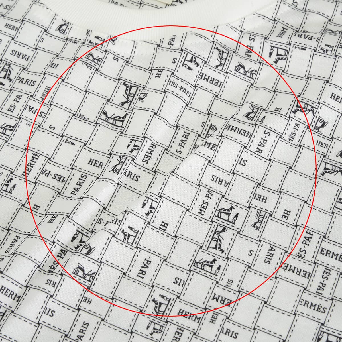 HERMES Short sleeve t shirt Bolduc check Blanc (White)/Noir (Black) Cotton100% #42[EXCELLENT][Authentic]