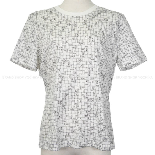 HERMES Short sleeve t shirt Bolduc check Blanc (White)/Noir (Black) Cotton100% #42[EXCELLENT][Authentic]