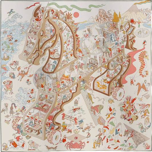2026AW HERMES scarf Carre 90 Academia Ipika Blanc (White)Rose Poodle Silk100%[BRAND NEW][Authentic]