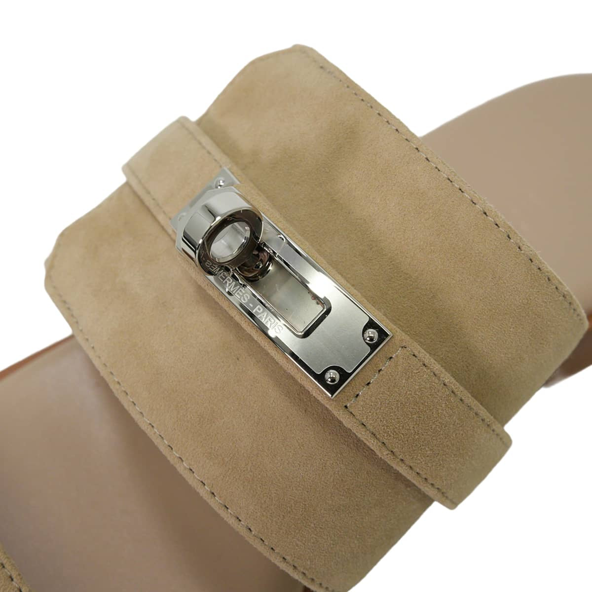 HERMES sandals NinaBeige Camel Chevre Velour #36 Silver HW[EXCELLENT][Authentic]
