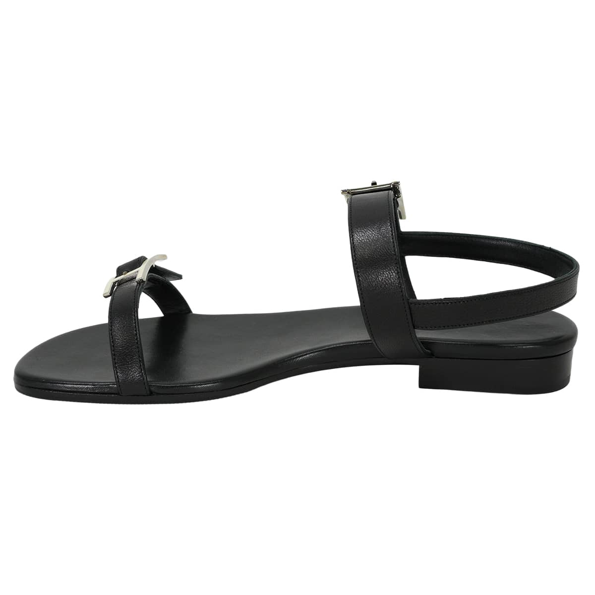 HERMES sandals Flat Nine Noir (Black) calf 36 Silver HW[EXCELLENT][Authentic]