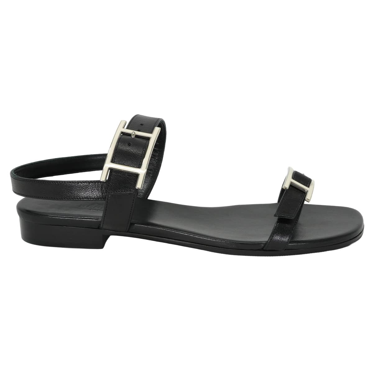 HERMES sandals Flat Nine Noir (Black) calf 36 Silver HW[EXCELLENT][Authentic]