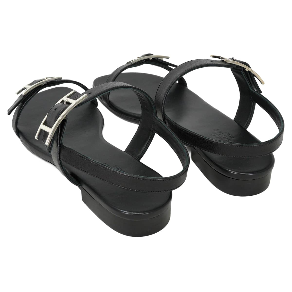 HERMES sandals Flat Nine Noir (Black) calf 36 Silver HW[EXCELLENT][Authentic]