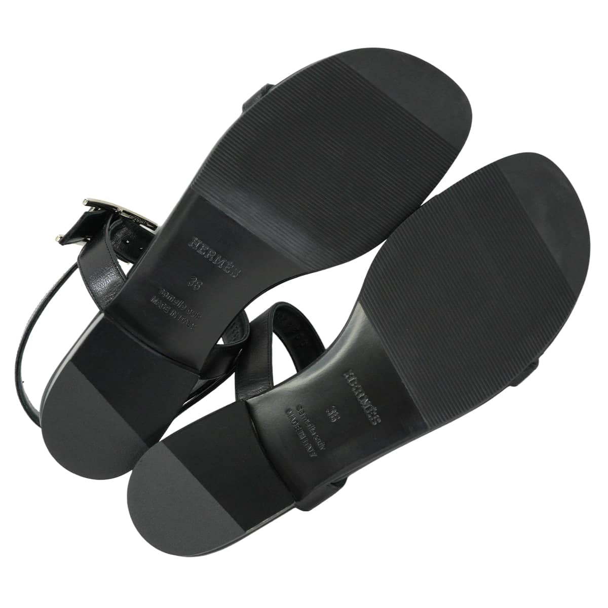 HERMES sandals Flat Nine Noir (Black) calf 36 Silver HW[EXCELLENT][Authentic]