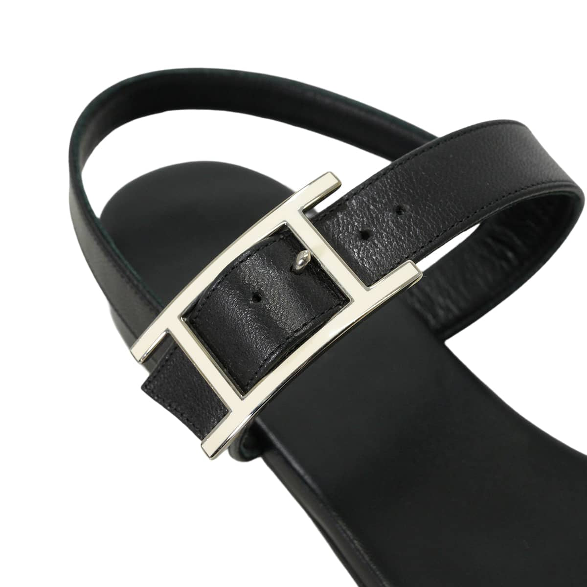 HERMES sandals Flat Nine Noir (Black) calf 36 Silver HW[EXCELLENT][Authentic]