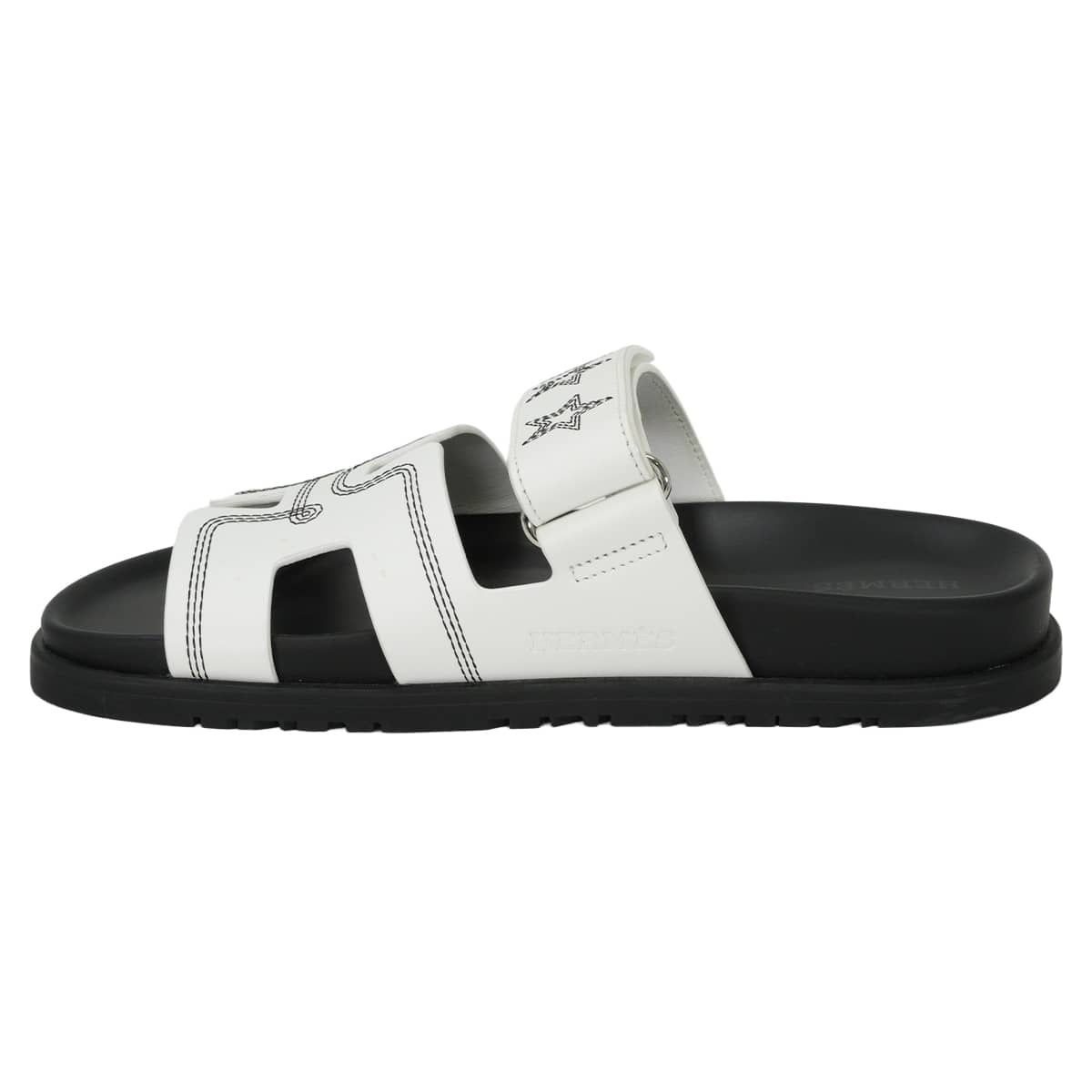 [Pre-loved] HERMES sandals Chypre Star Envelope Blanc (White)/Noir (Black) calf 37[LIKE NEW][Authentic]