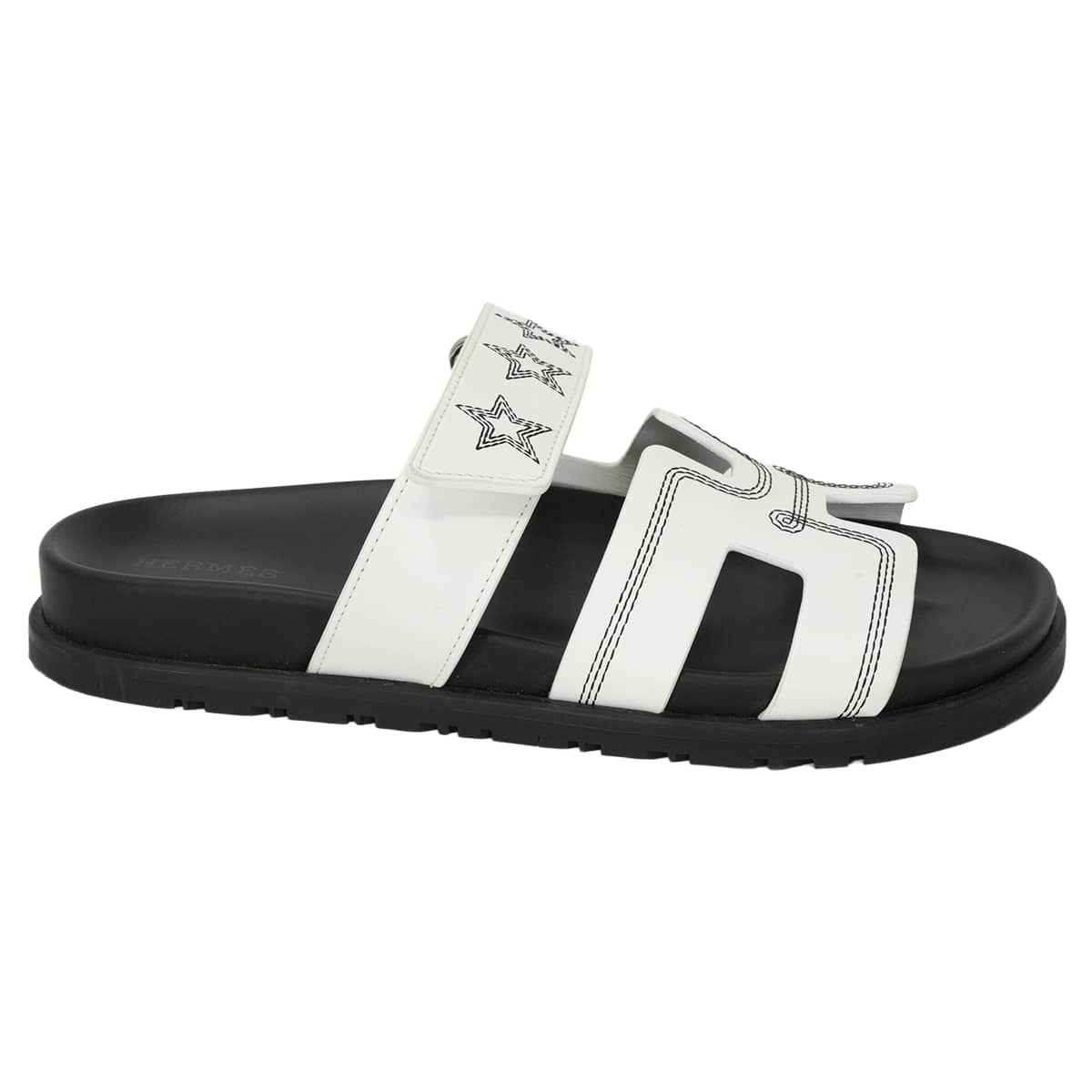 [Pre-loved] HERMES sandals Chypre Star Envelope Blanc (White)/Noir (Black) calf 37[LIKE NEW][Authentic]