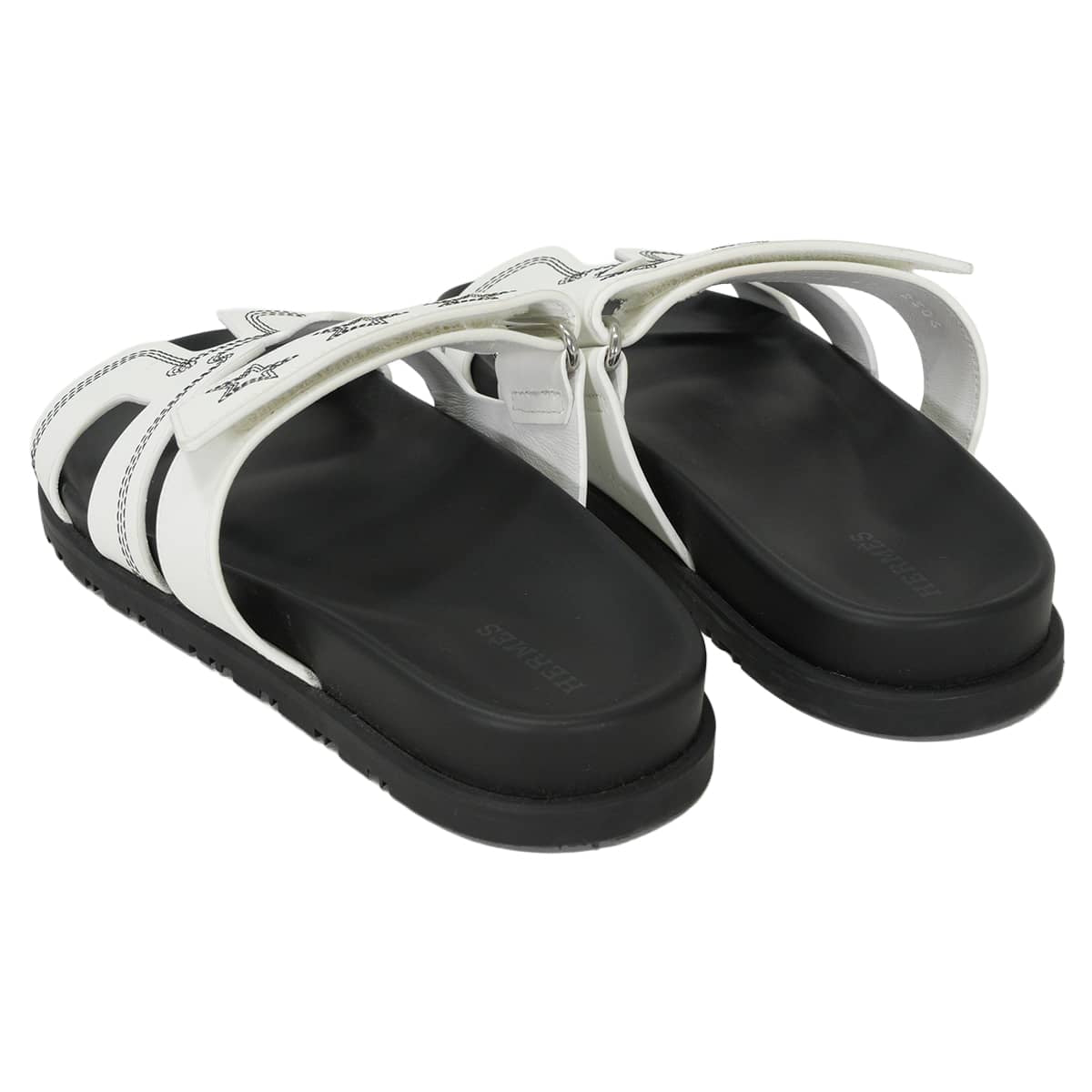 [Pre-loved] HERMES sandals Chypre Star Envelope Blanc (White)/Noir (Black) calf 37[LIKE NEW][Authentic]