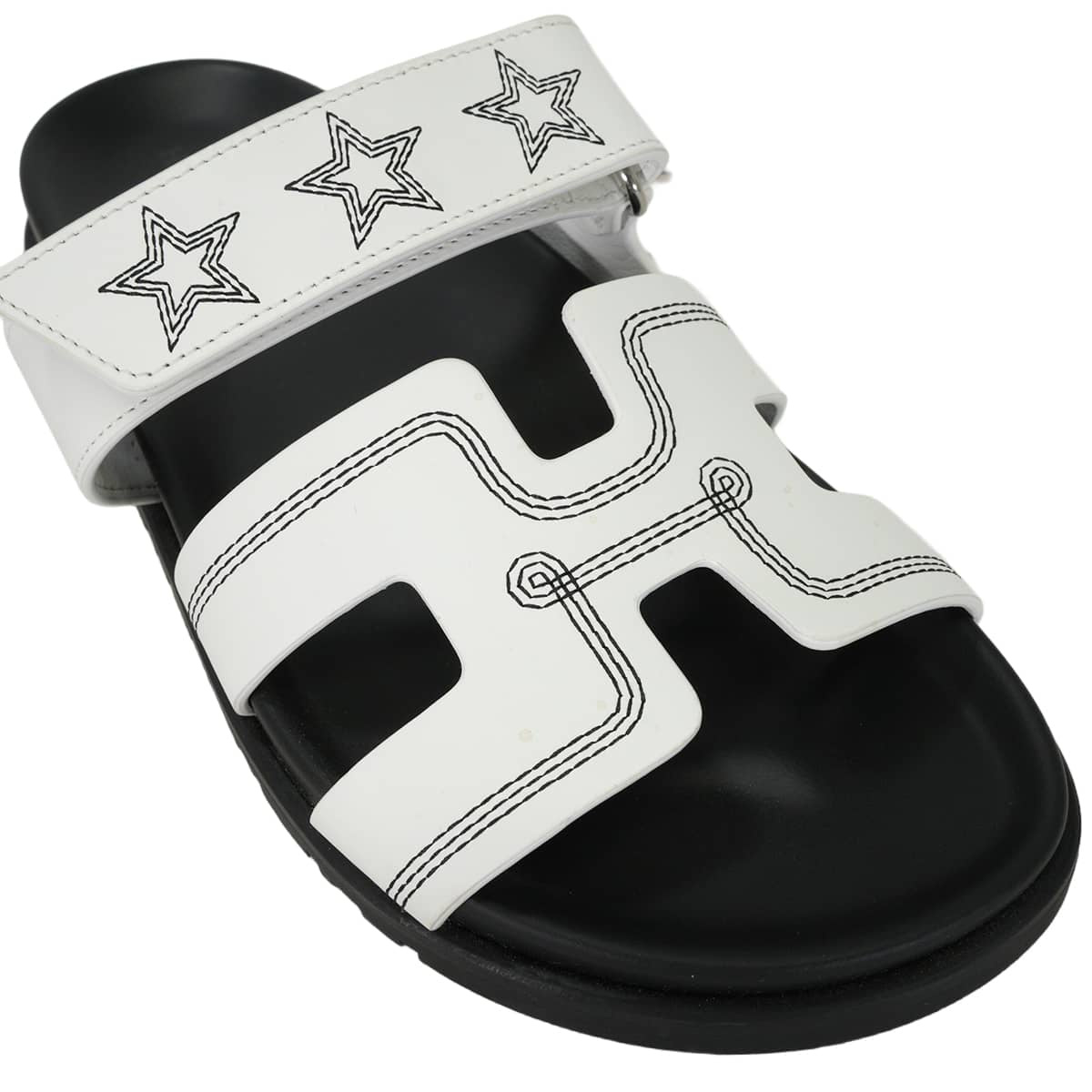 [Pre-loved] HERMES sandals Chypre Star Envelope Blanc (White)/Noir (Black) calf 37[LIKE NEW][Authentic]