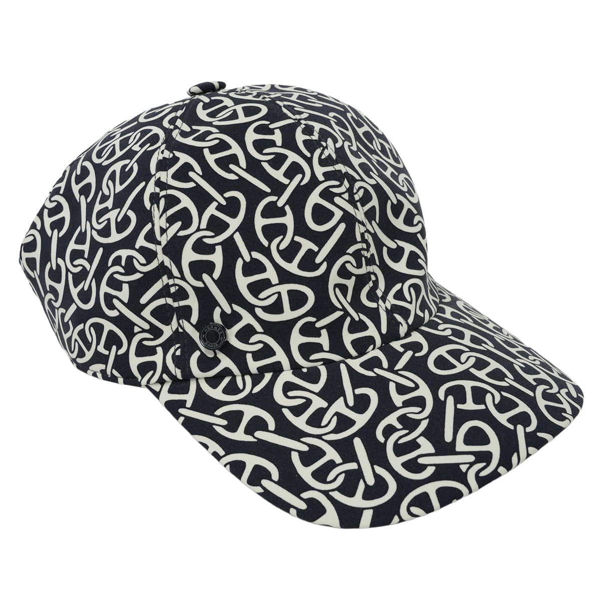 [Pre-loved] HERMES cap Hat Ilona Naussa Chaine d'Ancre #LBrunoir/White Nylon/Polyurethane/Reyon[LIKE NEW][Authentic]