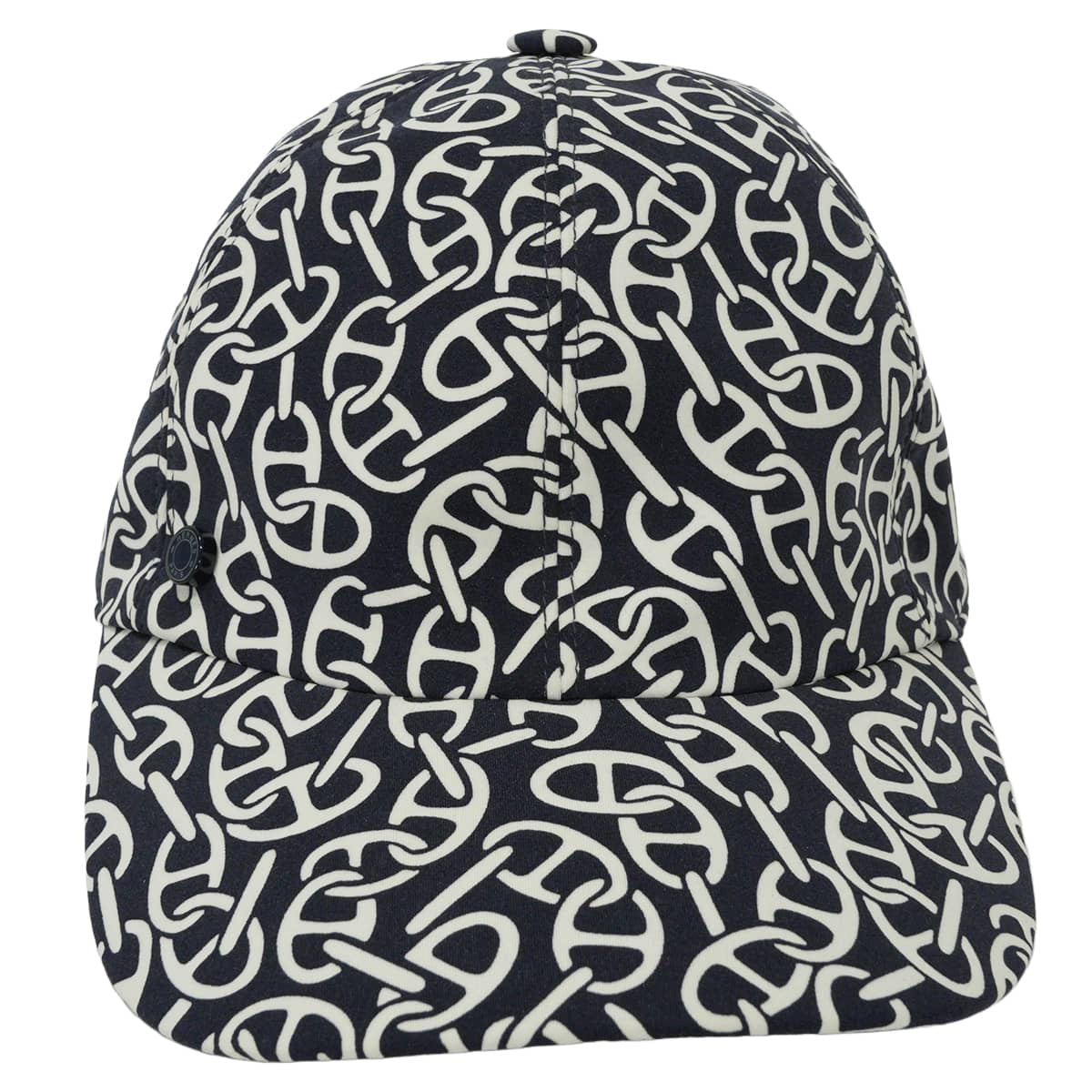 [Pre-loved] HERMES cap Hat Ilona Naussa Chaine d'Ancre #LBrunoir/White Nylon/Polyurethane/Reyon[LIKE NEW][Authentic]