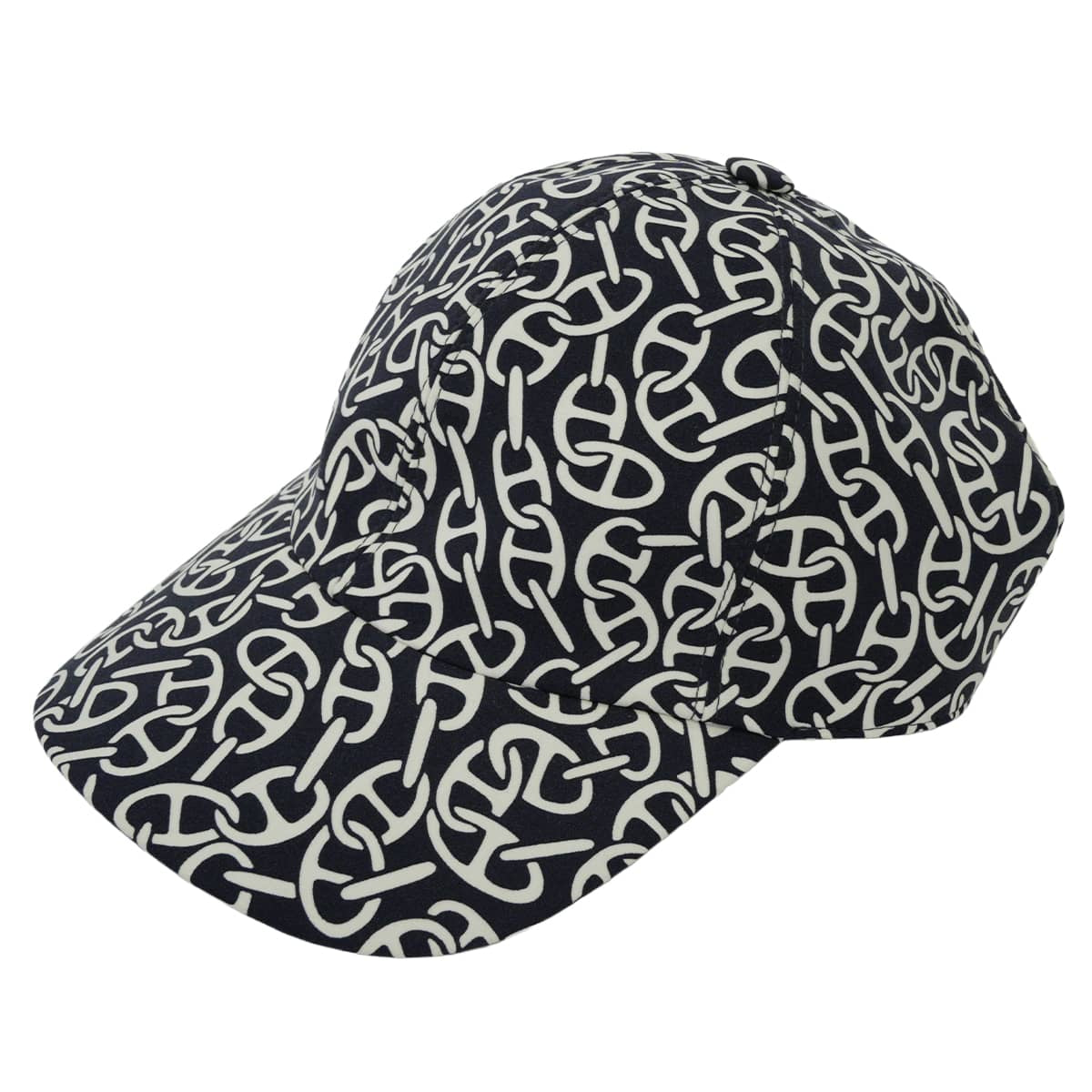[Pre-loved] HERMES cap Hat Ilona Naussa Chaine d'Ancre #LBrunoir/White Nylon/Polyurethane/Reyon[LIKE NEW][Authentic]