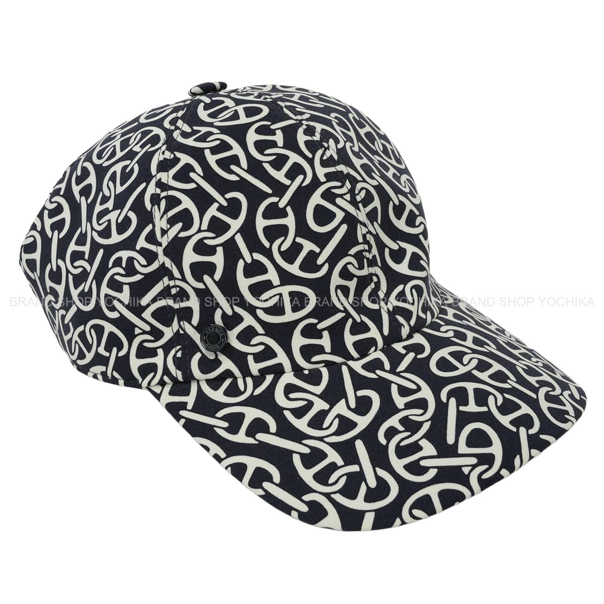 [Pre-loved] HERMES cap Hat Ilona Naussa Chaine d'Ancre #LBrunoir/White Nylon/Polyurethane/Reyon[LIKE NEW][Authentic]