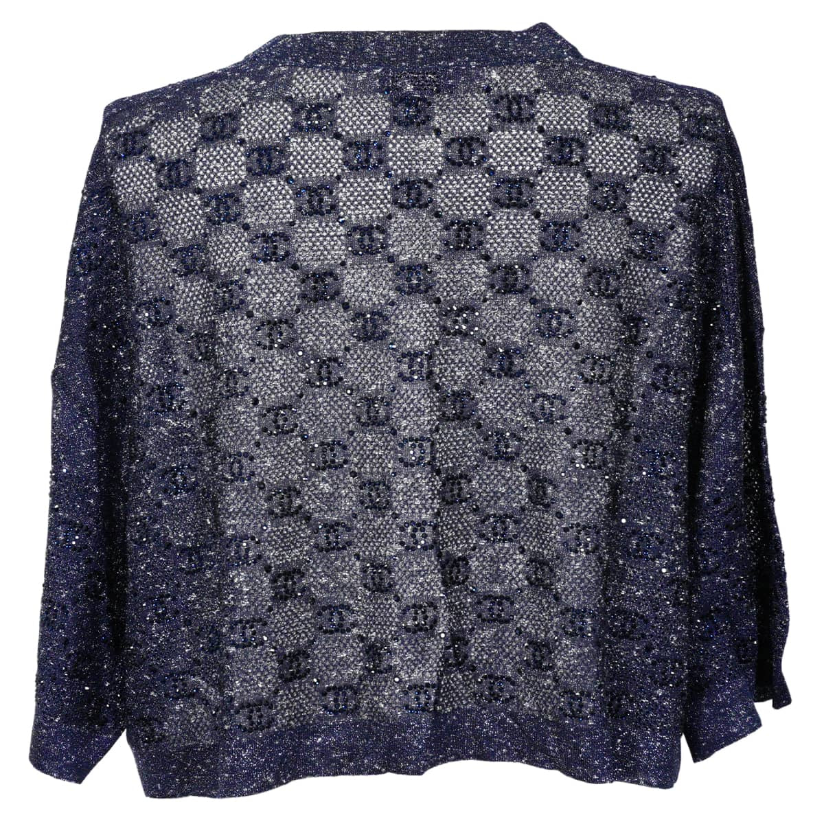 2023SS Pre-Collection CHANEL Knit COCO Mark all-over print cropped pants with rhinestones Blue Viscose/Strass #40 P74586[EXCELLENT][Authentic]