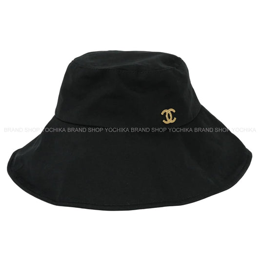 [Pre-loved] CHANEL hat Hat Coco Beach Logo #L Noir (Black) Cotton Gold HW AAB922[USED SA][Authentic]