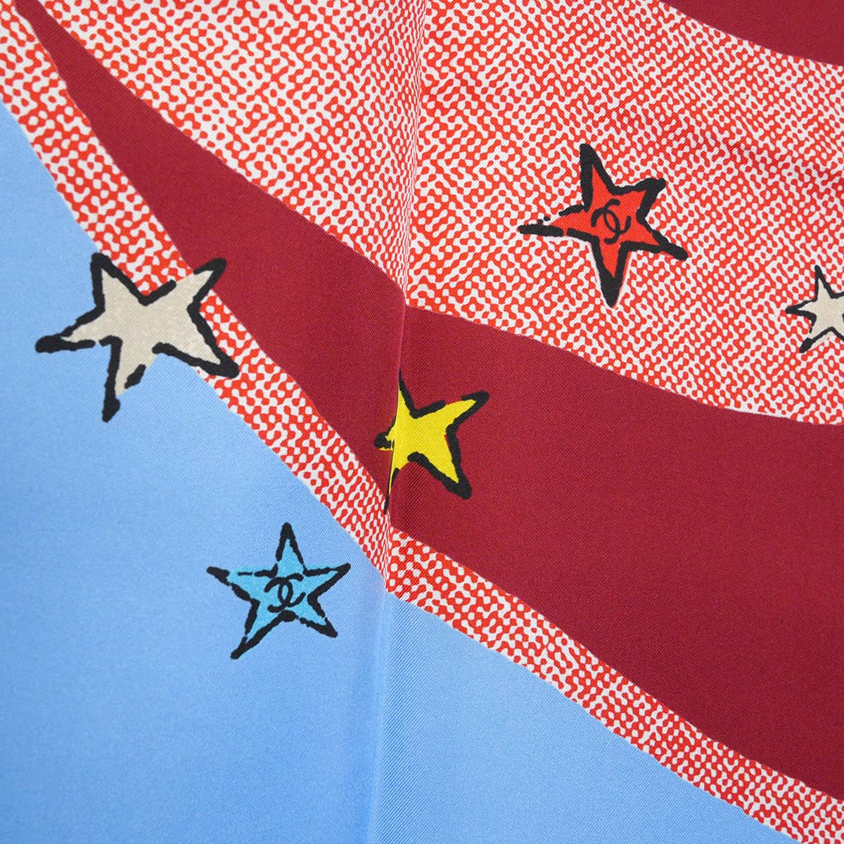 2026AW CHANEL scarf Big COCO Mark Star American Comic StyleLight blue Silk AAC148[BRAND NEW][Authentic]