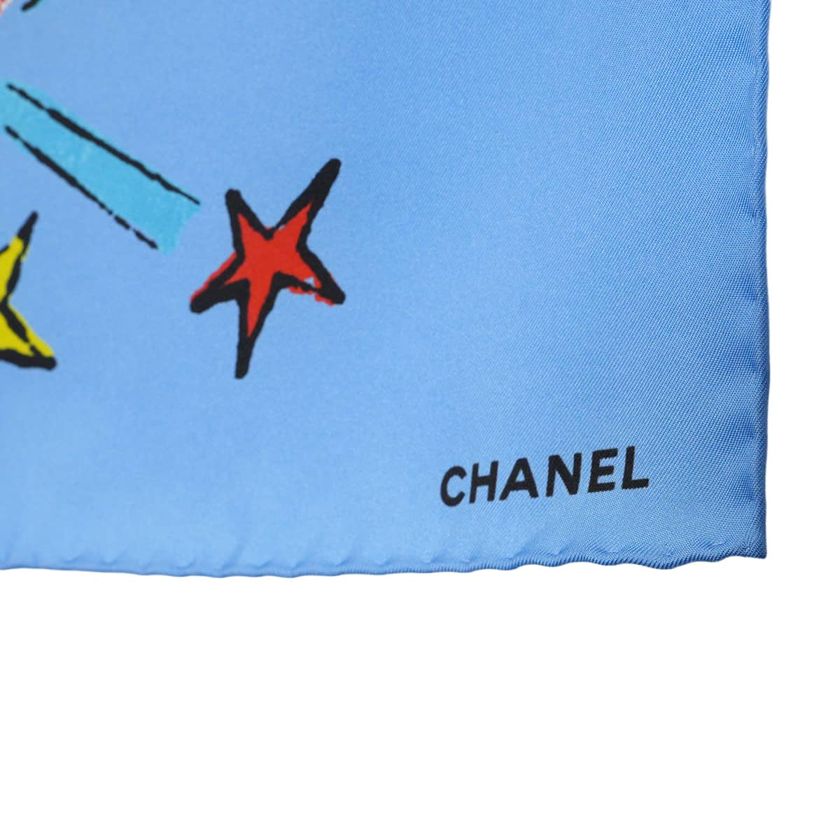 2026AW CHANEL scarf Big COCO Mark Star American Comic StyleLight blue Silk AAC148[BRAND NEW][Authentic]